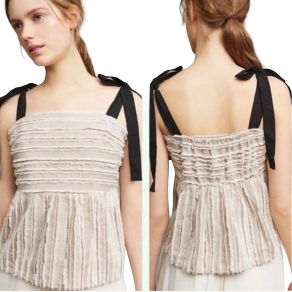 Anthropologie Maeve Soeli Fringe Crop Tank Top Texture Size Medium